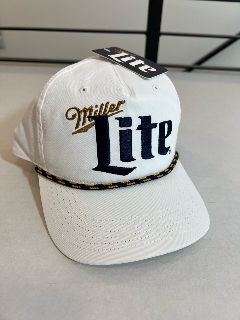 NWT Miller Lite Embroidered Snapback Hat Cap White Retro Rope